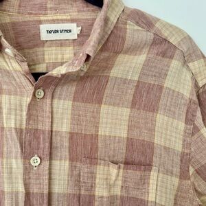 Taylor Stitch Cotton Linen Blend Men's Casual Plaid Shirt - Red and Cream
